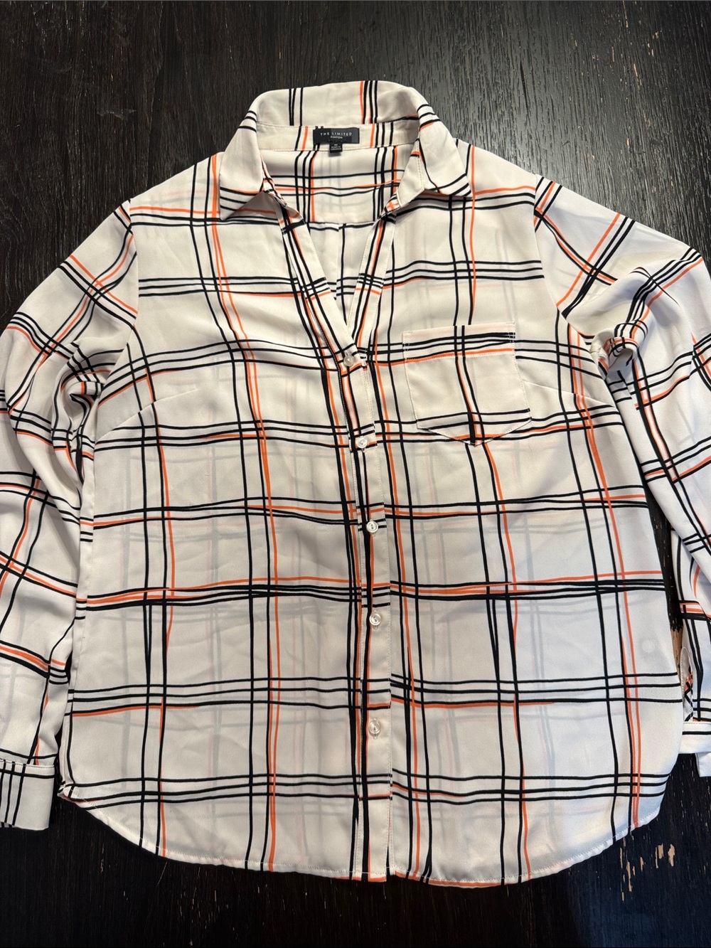 The Limited White Button-Down Shirt with Black & Orange Plaid